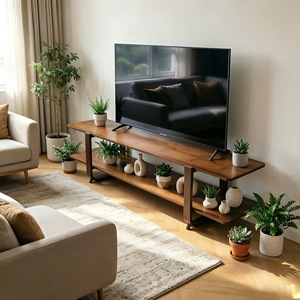 Minimalist Modern <b>TV</b> <b>Stand</b> Light Walnut Double Layer Storage Floor Standing Living Room Furniture - Product Image 4