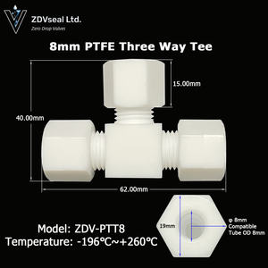 물 공급을 위한 ZDVseal 티 플라스틱 PTFE 파이프 피팅 1/4 "식품 및 화학 산업을 위한 동일 <span class=keywords><strong>T</strong></span> 조인트 - Product Image 6