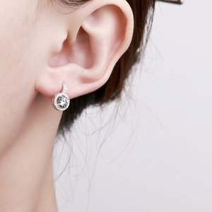 Round <b>Stud</b> Earring Full Diamond Moissanite Earrings S925 <b>Sterling</b> <b>Silver</b> <b>Stud</b> Earrings - Product Image 3