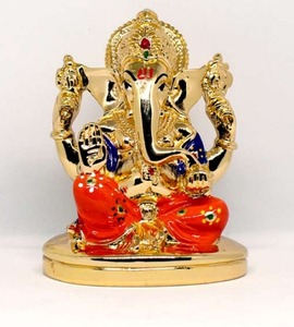 Handmade 3.5 Inch Golden Plated Stainless Steel Ganesh Ji Idol <b>Statue</b> Metal Handicraft Eco Friendly Home Decor - Product Image 1