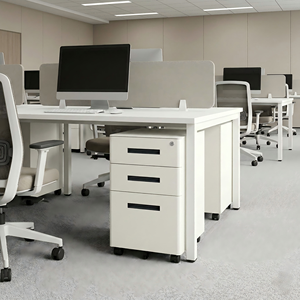 Meuble de classement mobile en acier à 3 tiroirs avec serrure centralisée et roulettes, tiroir pleine longueur 45 cm pour bureau - Product Image 3