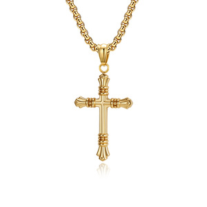 Cross-border retro-style stainless steel <b>chain</b> cross necklace for men, niche <b>titanium</b> steel pendant sweater <b>chain</b> jewelry. - Product Image 1