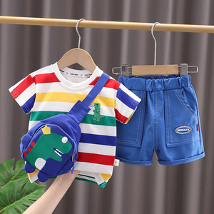 Costume d'été pour garçon - ensemble deux pièces élégant et stylé pour enfant avec sac dinosaure - tendance - Product Image 2