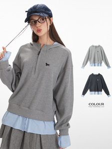 HeyHenry <span class=keywords><strong>felpa</strong></span> Casual a due pezzi con cappuccio e mezza Zip 2025 giacca ampia autunnale - Product Image 6