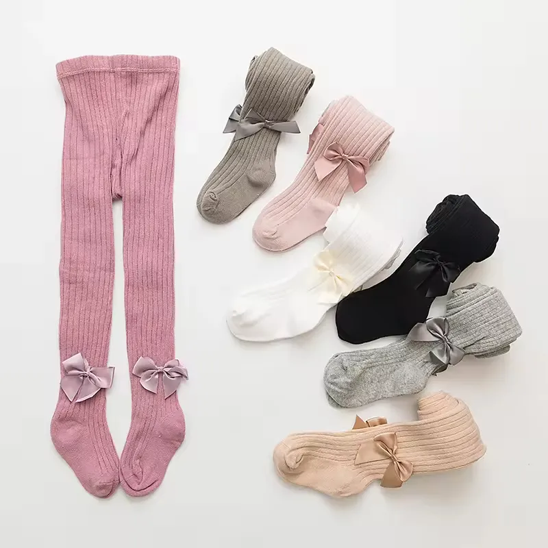 Meias de inverno para bebês, meias de meia-calça quente com laço, meia-calça para meninas, meia-calça para crianças