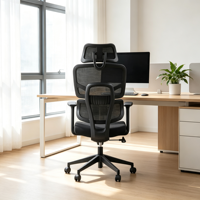 Chaise de bureau ergonomique haut de gamme en maille avec dossier réglable, support lombaire, appui-tête et dossier haut pivotant pour ordinateur
