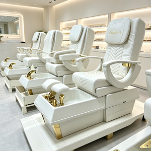 Fauteuil de pédicure de luxe en or blanc, inclinable électriquement, avec massage, sans tuyauterie, pour salon de beauté et spa des pieds - Product Image 3