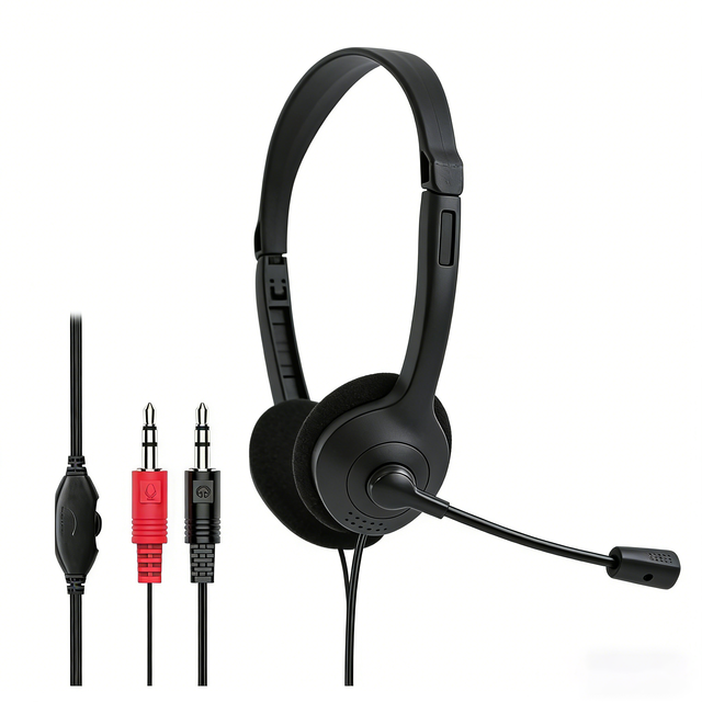 JHP015 Over-Ear Wired Headphone with 3.5mm Jack Line Control Plastic Material for Computer and Office Use