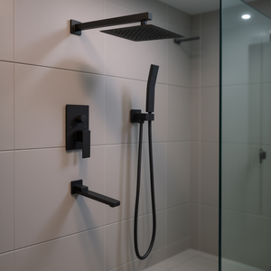 Juego de Baño de Lujo de 10 Pulgadas, Cuadrado, con Mezclador de Ducha de Lluvia, Cabezal de Ducha Metálico Montado en la Pared con Rociador Manual para Baños Modernos - Product Image 2