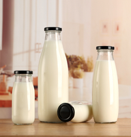Bouteilles en verre transparentes vides en gros pour lait, boissons, café, jus, bouteilles de stockage rechargeables, personnalisables avec col à vis et col serti