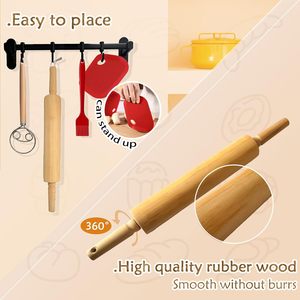 Grand <span class=keywords><strong>tapis</strong></span> de pâtisserie en silicone avec rouleau à pâtisserie en bois Outils de cuisine réutilisables antidérapants sans danger pour la nourriture-Ensemble de cuisson du pain - Product Image 3