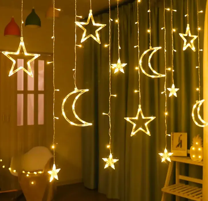 Moon Star LED Fairy String Lights Garland EID Mubarak Ramadan Decoration Christmas Holiday Led Lights Wedding Party Decorative