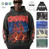 Veste à capuche personnalisée brodée effet délavé |   Sweat-shirt zippé noir délavé vintage style gothique Y2K streetwear pour homme