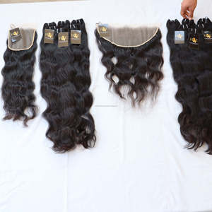 Tissages de cheveux humains vierges indiens, extensions de cheveux bruts de qualité 10a 11a avec fermeture à lacet frontale avec cheveux de bébé - Product Image 2