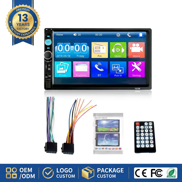 7-inch Touchscreen Stereo Car Radio 2 DIN HD Bluetooth Hands-free Reverse Image with Camera Steering Wheel Control 12V 7010B