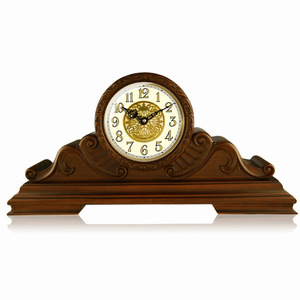 Solid Wood Table Clock European Style Circular Coffee Brown Retro Desktop Ornament Grandfather Clock Scanning Mechanism - Product Image 1