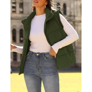 FOXA Gilet matelassé léger sans manches pour femme, col montant, fermeture éclair, coupe-vent, vêtement d'extérieur d'hiver - Product Image 2