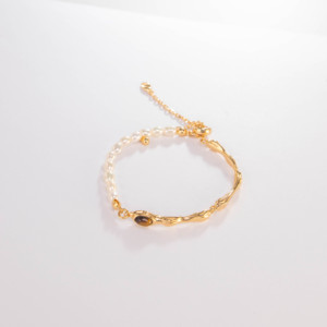 Gold-Plated Tiger Eye Stone & <b>Freshwater</b> <b>Pearl</b> <b>Bracelet</b> Irregular Texture Adjustable Chain <b>Bracelet</b> Fashion Luxury Jewelry - Product Image 4