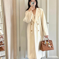Nouveau Manteau Long Cocon Blanc Élégant Style Hepburn en Laine et Cachemire Double Boutonnage pour Femme, 10% Cachemire, Collection Automne Hiver 2026