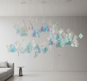 โคมไฟระย้ากลุ่มดอกไม้สีรุ้งไอริสโรงงานหรูหรารับประทานอาหารโรงแรมล็อบบี้ออกแบบได้ตามต้องการ - Product Image 2