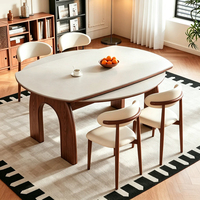 Table à manger en bois massif de style français avec plateau en granit - luxueuse, moderne, minimaliste, extensible, double fonction ronde et carrée