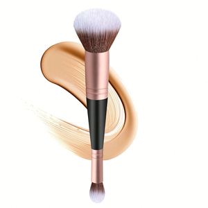 แปรงแต่งหน้าแบบสองหัว 2-in-1 สำหรับรองพื้นและคอนซีลเลอร์ แปรงแต่งหน้าแบบสองหัวสำหรับมือใหม่ แปรงปัดแก้มแบบสองหัว วัสดุอะลูมิเนียม อุปกรณ์แต่งหน้า - Product Image 3