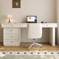 Escritorio de Estudio de Madera Maciza de Estilo Moderno y Minimalista, con Esquinas Redondeadas, Cajones de Almacenamiento, Función de Enchufe, para Oficina, Hogar, Dormitorio, Computadora
