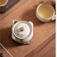 Populer 200 ML warna krem Cina Kongfu Pot teh ambil Pot dengan kucing atau kelinci pesanan OEM