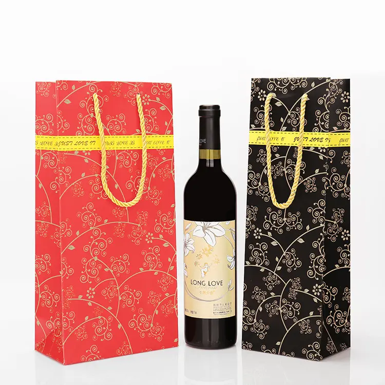 Diy सादे क्राफ्ट पेपर ढोना बैग एकल शराब की बोतल उपहार बैग कस्टम सस्ते शराब उपहार पेपर बैग के लिए रेड वाइन