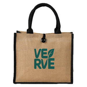 Custom Eco-Friendly Cotton Jute <strong>Gunny</strong> <strong>Sack</strong> Tote Shopping Bag with Black Handle Sublimation Print for Wine Wholesale - Product Image 3