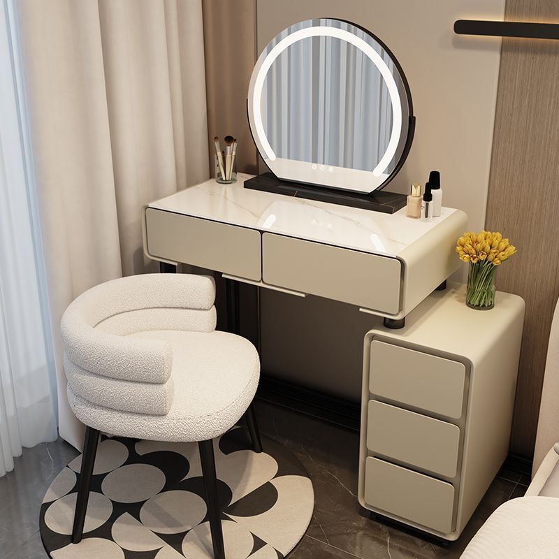 khaki gray 80cm table + mirror + cream-colored stool