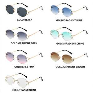 Lunettes de soleil rondes sans monture avec logo personnalisé, verres dégradés colorés rétro, protection UV400, pour hommes et femmes - Product Image 6