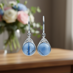 Pendientes de gota azules E2830, aleación chapada en plata, forma romántica de gota de agua con mensaje grabado para mujer, regalo, joyería - Product Image 2