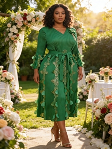 Robe plissée élégante Yuhong Miyake grande taille pour femmes africaines, couleur unie, motif floral, avec ceinture, style décontracté et modeste <span class=keywords><strong>Miyaki</strong></span> - Product Image 1
