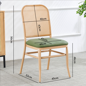 Modern Rattan Dining <b>Chair</b> Wooden <b>Caned</b> Side <b>Chair</b> Black Frame Event Restaurant Seating cushion option - Product Image 3