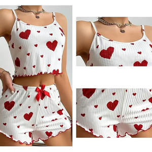 Vêtements de nuit d'été pour femmes-Ensemble de pyjama à coupe décontractée avec col rond, dos nu, haut court et short pour femmes-Loungewear - Product Image 5