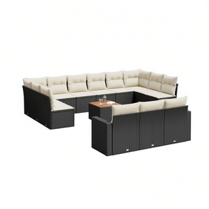 Ensemble de canapés de jardin noir et crème avec coussins, mobilier d'extérieur résistant aux UV, rotin PE, design contemporain, imperméable - Product Image 1