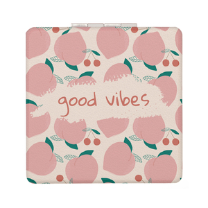 Miroir de poche compact en cuir PU à motif de fruits, double face, pliable, portable, avec citations inspirantes, vente en gros - Product Image 5