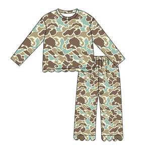 Tenues de Fêtes Personnalisées pour Bébés Filles à Bordure Festonnée Camouflage, en Tissu Doux Spandex/Coton Biologique Soie de Lait, Manches Longues, Vêtements OEM - Product Image 6