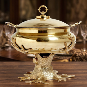 Luxury Table Top Gold-Plated Brass Chafing Dish with Engraved Design <b>Tree</b> <b>Stand</b> Casting Technique Wedding Catering Serving Dish - Product Image 3