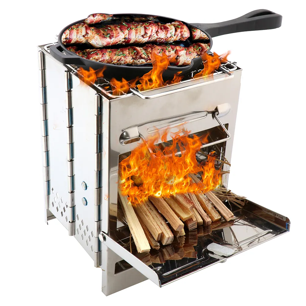 Outdoor Wood Stove Portable Camping Hiking Backpacking Stainless Steel Burning Stove Folding Camping Stove