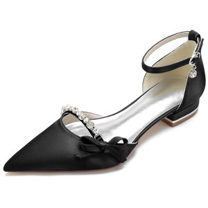Sandales à talon moyen pour femme, en satin, à bout pointu, avec bride de cheville, décorées de strass en cristal et d'un nœud, semelle extérieure en caoutchouc, légères et confortables, OEM ODM - Product Image 3