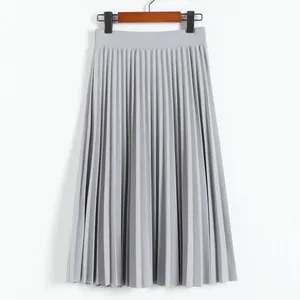 Spring and Autumn New Skirt Fashion Women's High Waist Pleated Solid Color Half Length Elastic Skirt Promotions Lady Black Pink