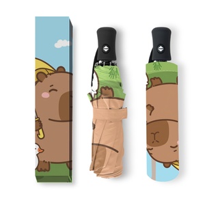 Capybara Full-Color Printed <b>Windproof</b> 3-Fold <b>Umbrella</b> OEM Photo Print Easy-Carry Pongee Rain <b>Umbrellas</b> Wholesale Sale - Product Image 4