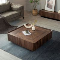 Ensemble de tables basses GEDO modernes en travertin beige et bois nervuré, design carré cannelé pour salon et mobilier de maison
