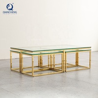 QIANCHENG salon de centre de cristal de sala luxe 5 pièces verre or meubles salon accent café tables gigognes ensemble