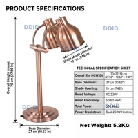 Matériel de restauration haut de gamme pour hôtels : Lampe chauffante électrique pour aliments, Lampe chauffante pour buffet, Lampe chauffante infrarouge pour aliments
