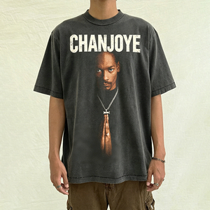 T-shirt personnalisé avec logo imprimé numériquement, 250 g/m², style vintage hip-hop, effet délavé, coupe ample et carrée, streetwear pour homme - Product Image 2