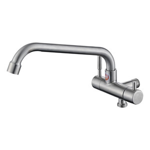 <span class=keywords><strong>Grifo</strong></span> de cocina de un solo orificio de acero inoxidable 304 montado en la pared, <span class=keywords><strong>grifo</strong></span> de montaje en pared semiautomático de agua fría simple clásico moderno - Product Image 1
