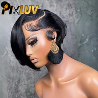 Perruques en gros en cheveux humains, perruques sans colle à dentelle frontale, perruque droite coupe pixie en cheveux humains pour femmes noires, fournisseur de perruques en cheveux vierges bruts